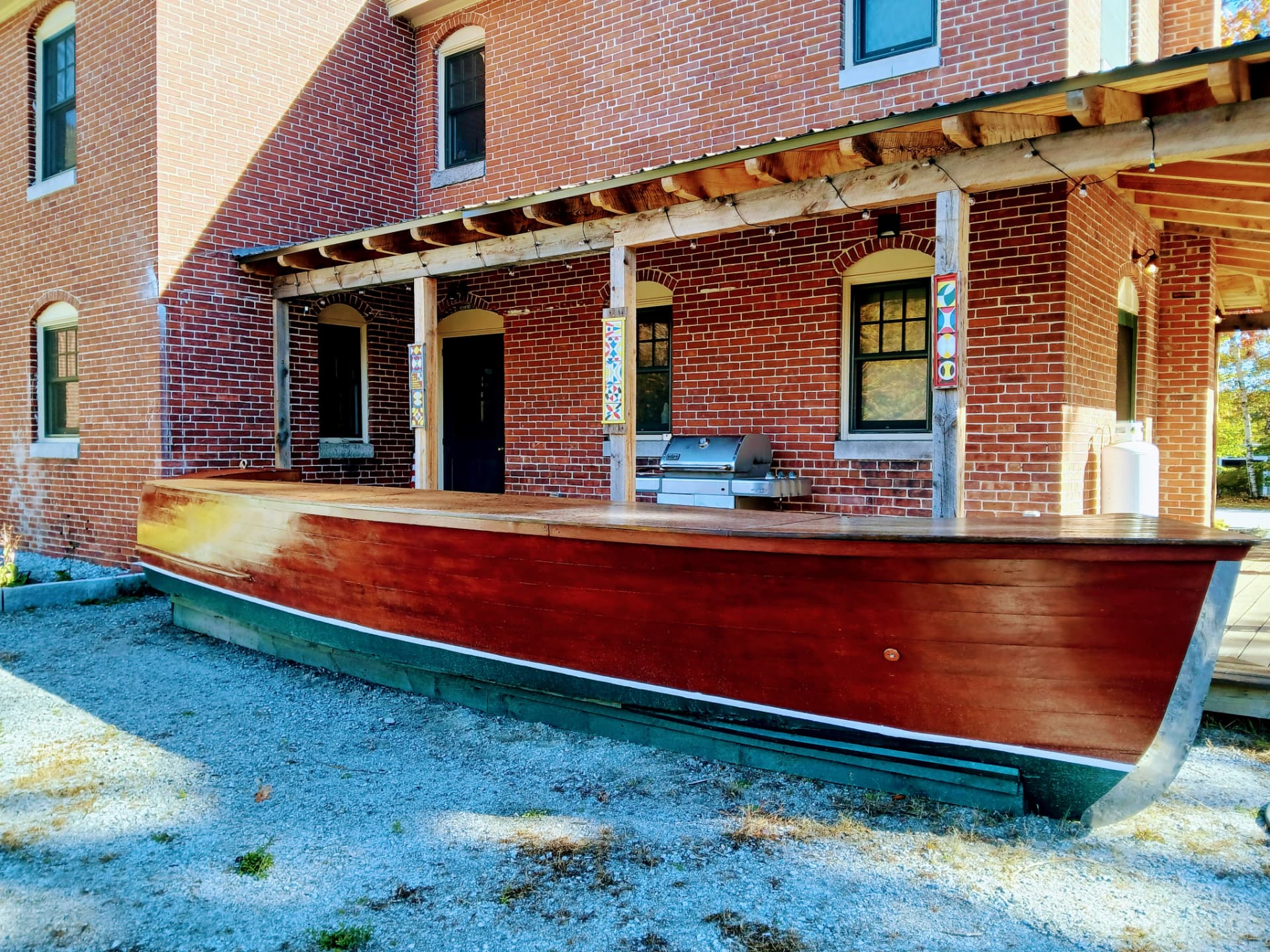 A boat-hull bar on the porch