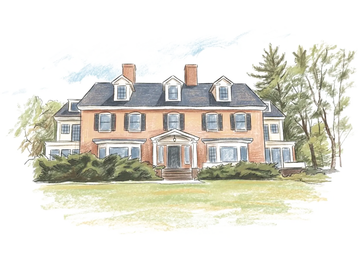Watercolor illustration of the Red Hill Inn facade